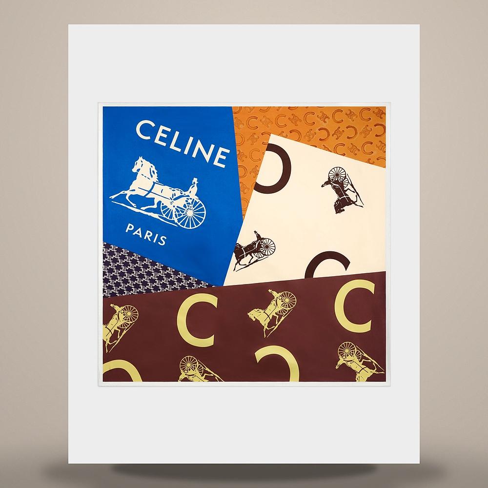 CELINE Square Heritage Patchwork Silk Twill Scarf Vanilla Blue Br 2AW902Q32 GOP6
