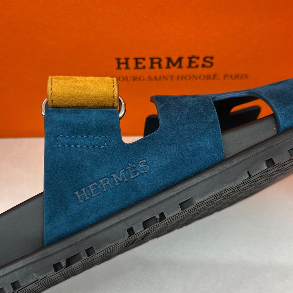 HERMES Women’s Chypre Suede Goatskin Two-Tone Sandals