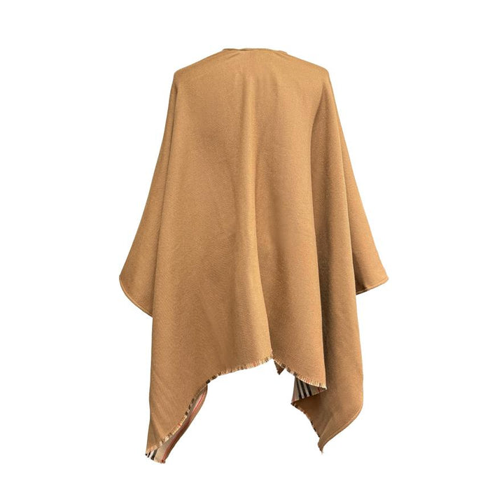 BURBERRY Icon Stripe Wool Reversible Cape Poncho Brown