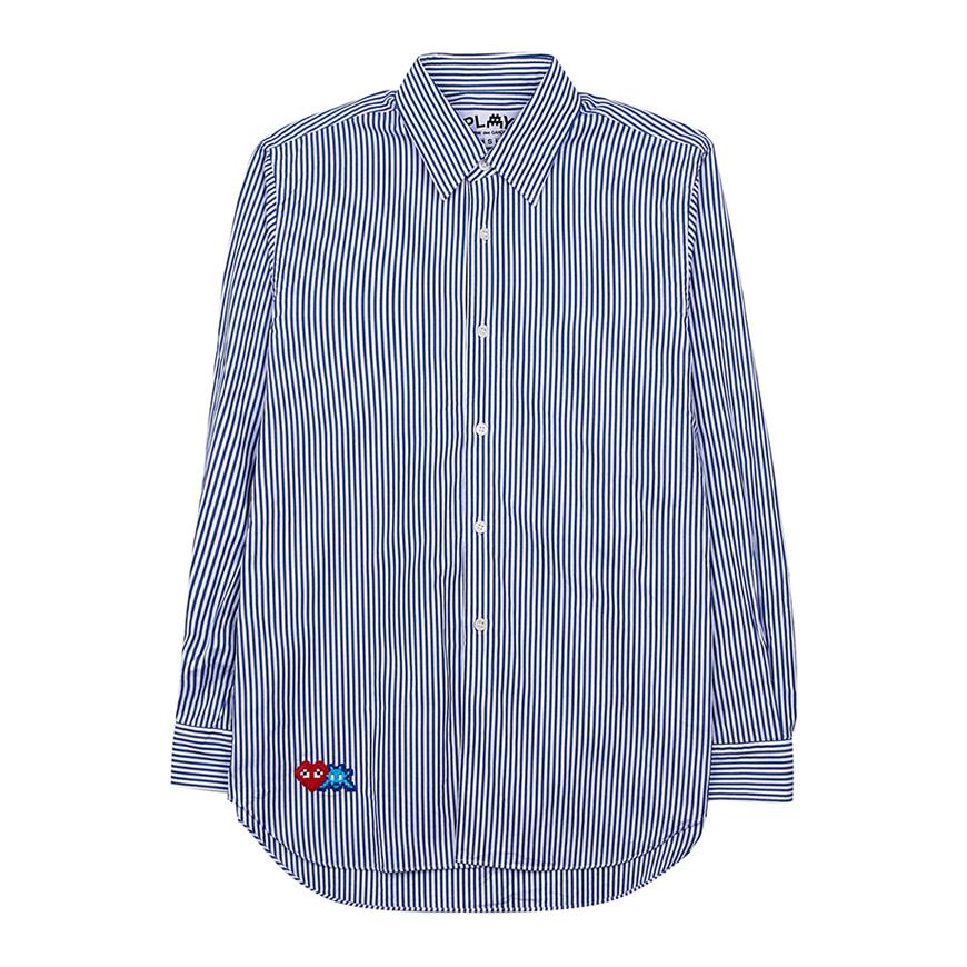 Comme des Garcons Blue White Striped Long Sleeve Shirt