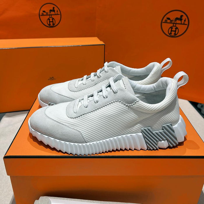 HERMES Bouncing Knit Mesh Low-Top Sneakers All White H Gray Unisex