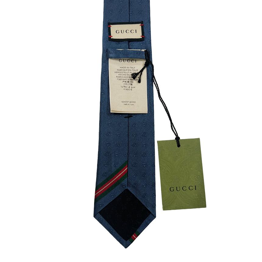 GUCCI Horsebit Silk Tie Blue
