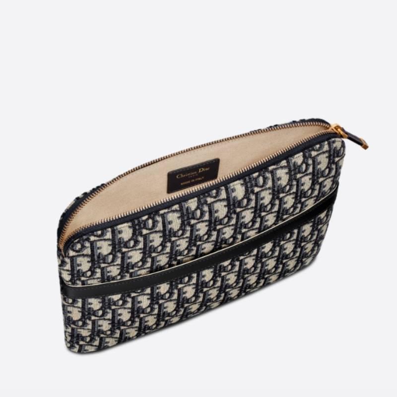DIOR Oblique Canvas Travel Kit Suede Clutch Bag Pouch
