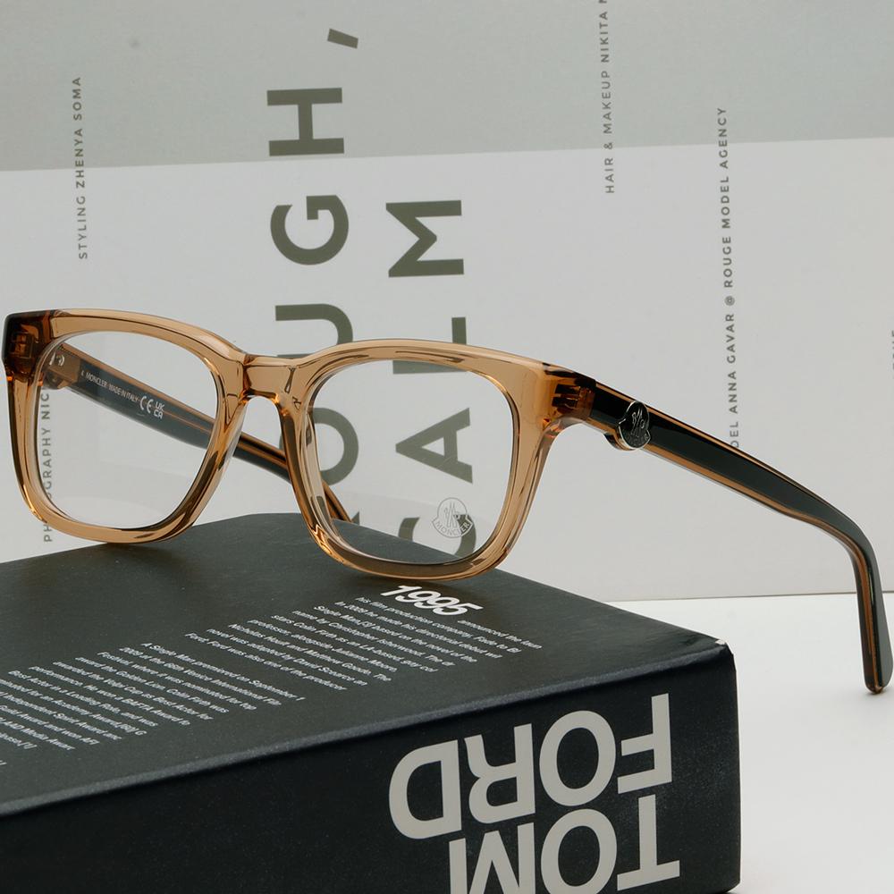 Moncler Transparent Brown Square Acetate Eyeglass Frames Unisex ML5182 045