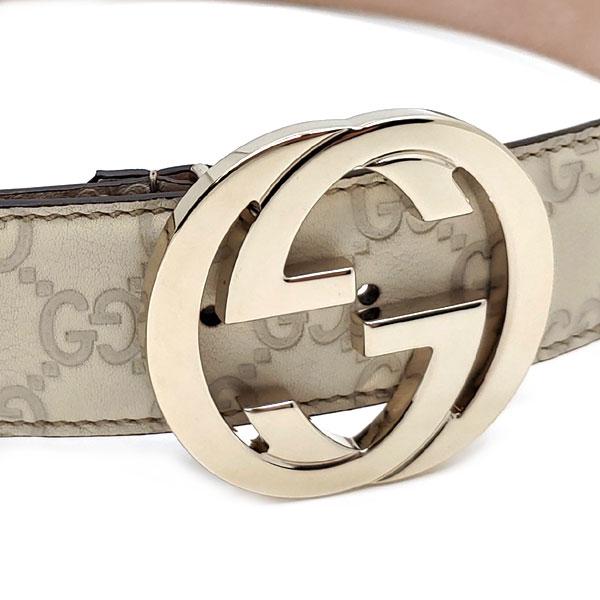 GUCCI Ivory Signature GG Buckle Leather Belt 114876 114984