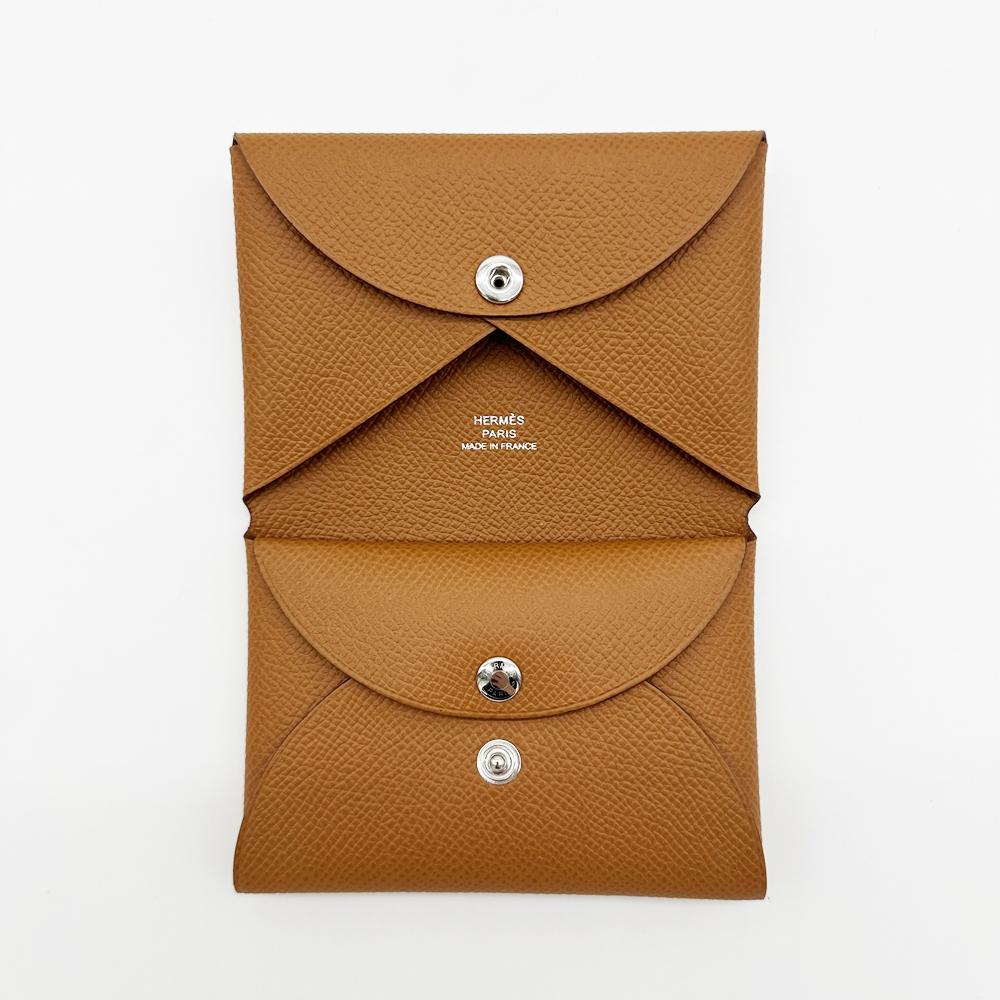 HERMES Calvi Duo Card Holder Gold Leather Card Wallet