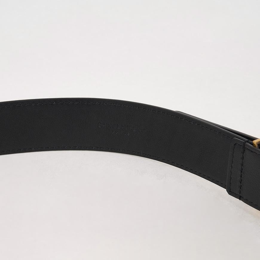 Saint Laurent Women’s Monogram Buckle Leather Belt Black