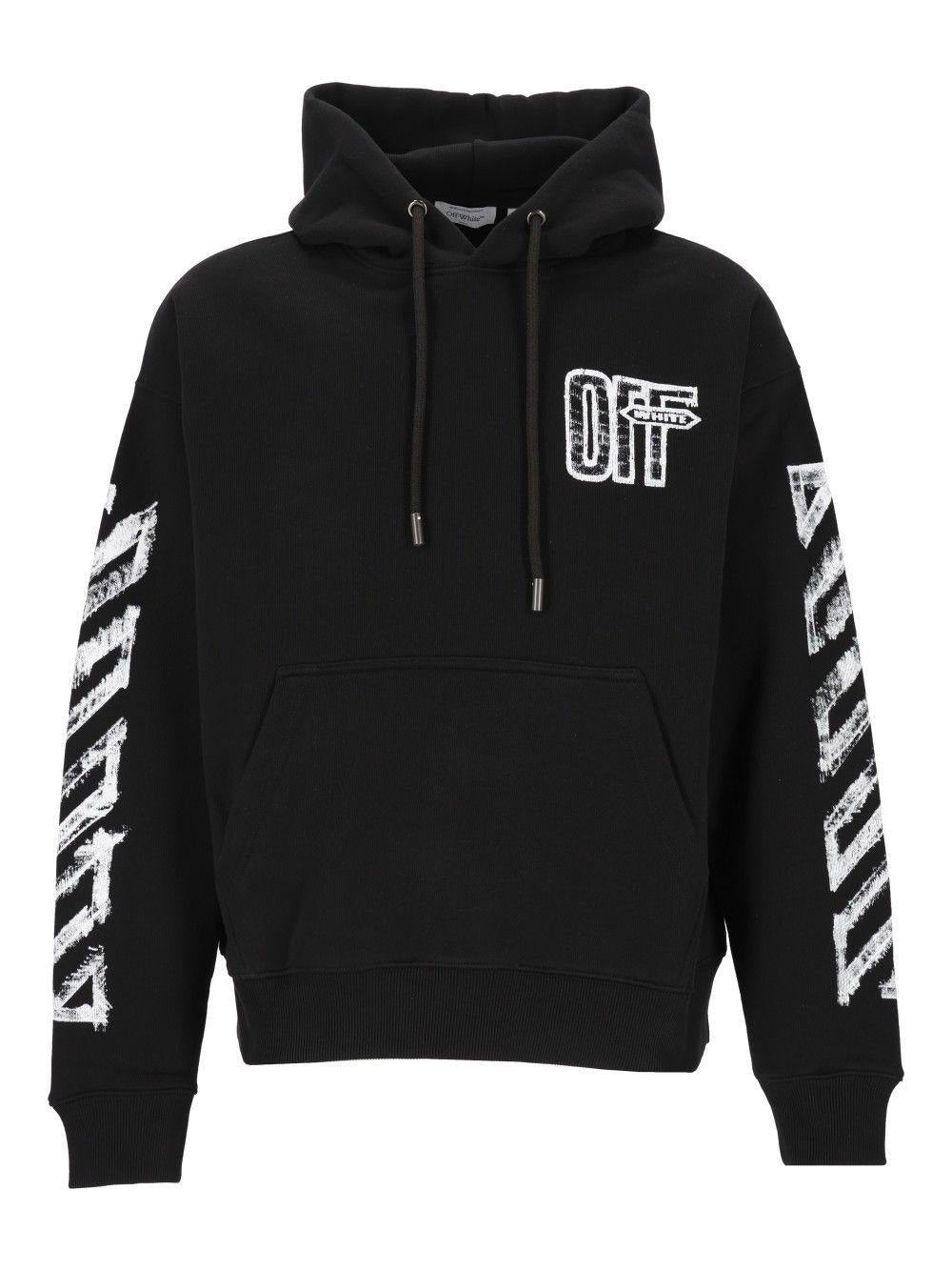 OFF WHITE Black Cotton Logo Print Hoodie