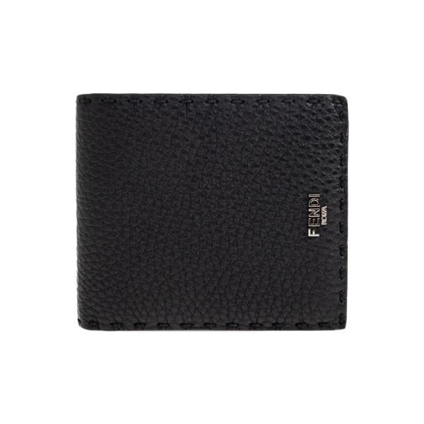FENDI Logo Selleria Bifold Wallet Black Sunflower 7M0193 AW2F F0R2A