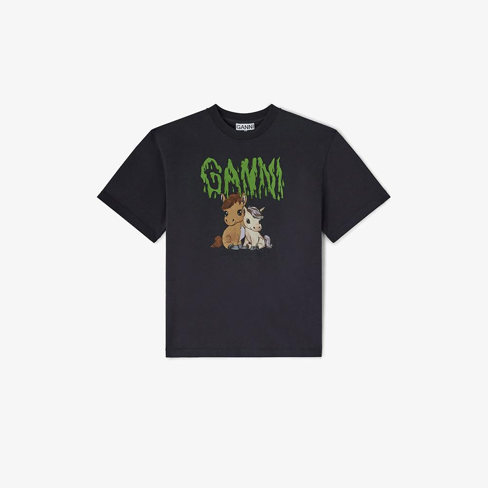 GANNI Graphic Cotton Short Sleeve T-Shirt Phantom