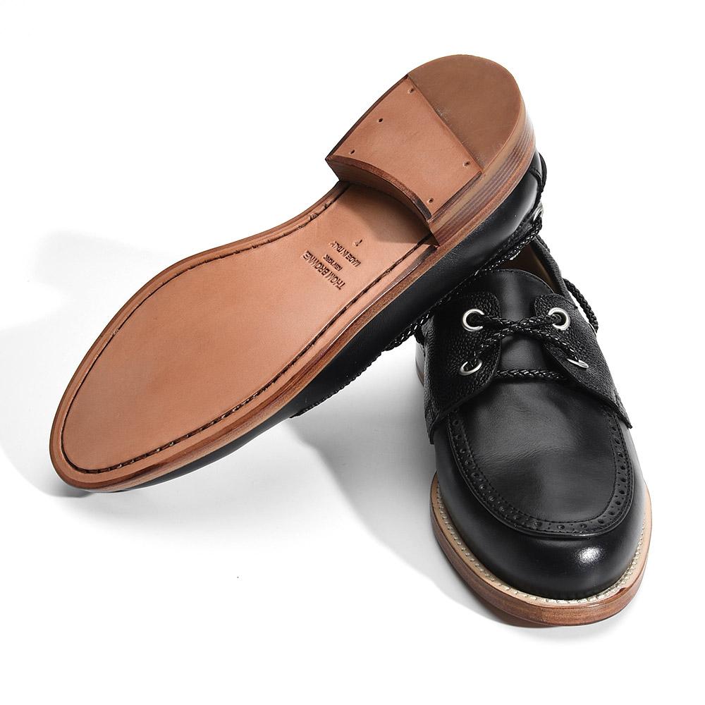 THOM BROWNE Black Vitello Calf Leather Boat Shoes Men's