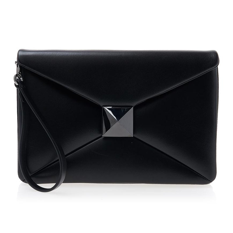 VALENTINO Garavani One Stud Black Leather Clutch Bag