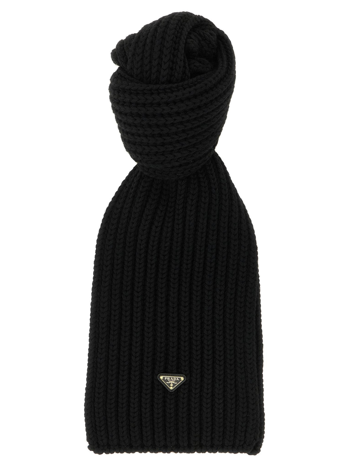 PRADA Black Wool Knit Scarf
