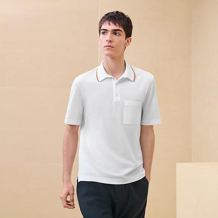 HERMES Piqures Sellier Cotton Polo Shirt White