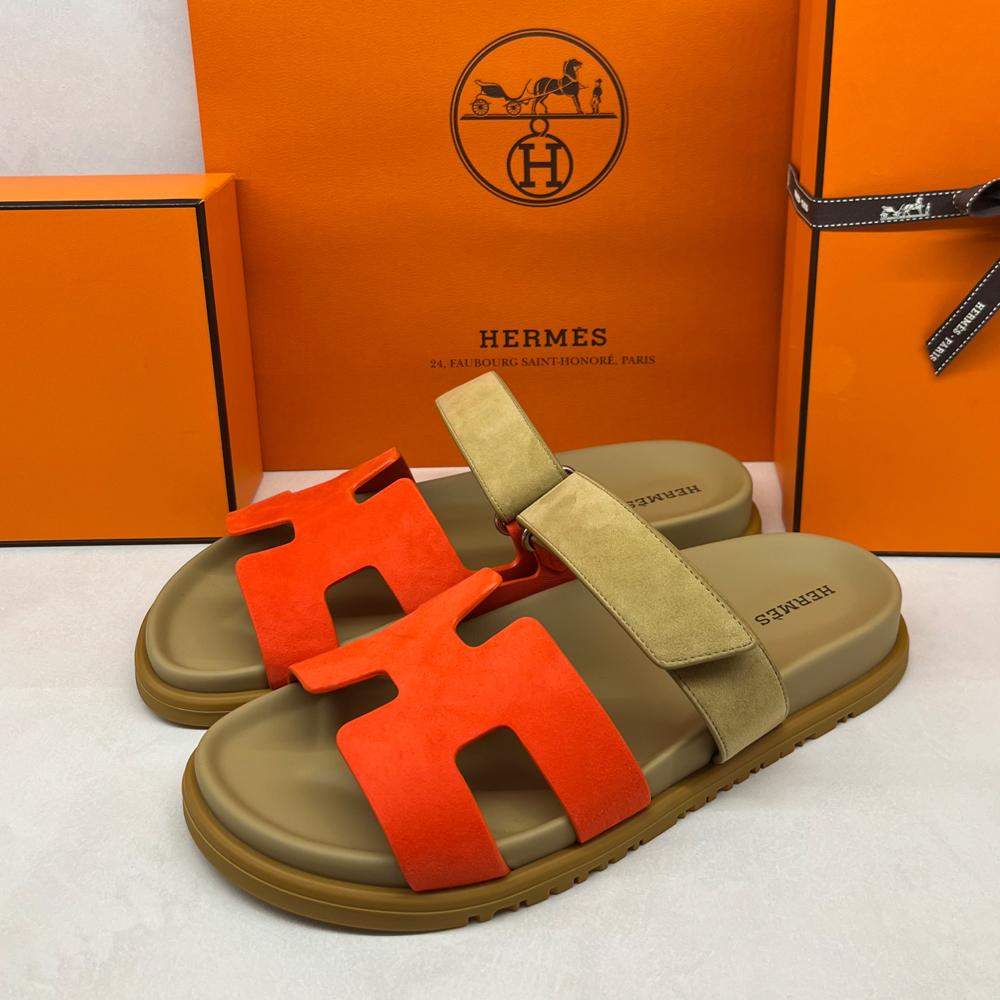 HERMES Women’s Chypre Sandals Orange Brown Two-Tone