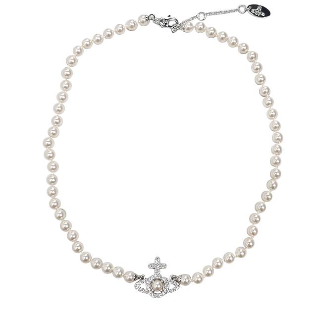 Vivienne Westwood Olympia Pearl Necklace Silver Tone