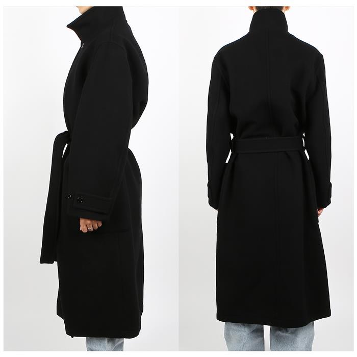 Lemaire Black Double-Breasted Wool Wrap Coat for Men LF1116BK999