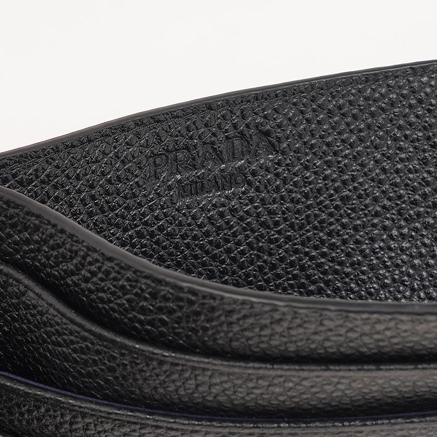 PRADA Vitello Leather Triangle Logo Card Holder Black