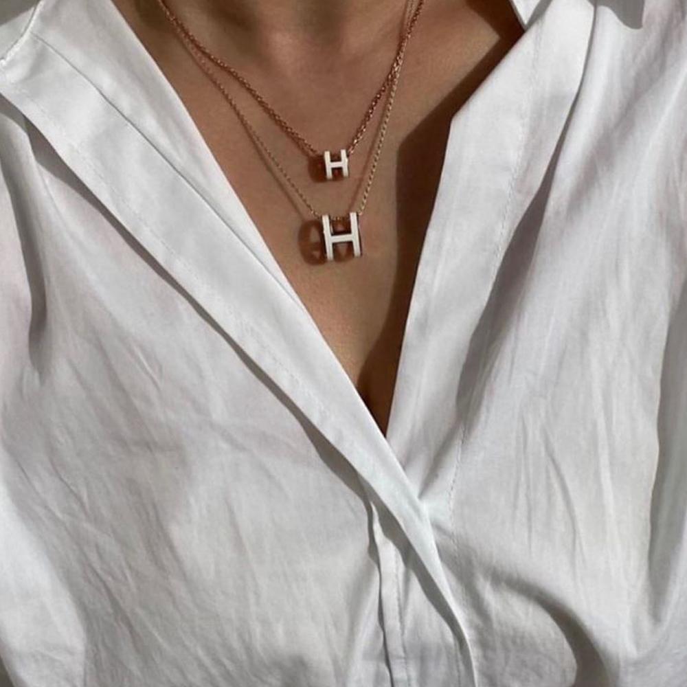 HERMES Pop H Necklace Large Rose Gold Hardware White
