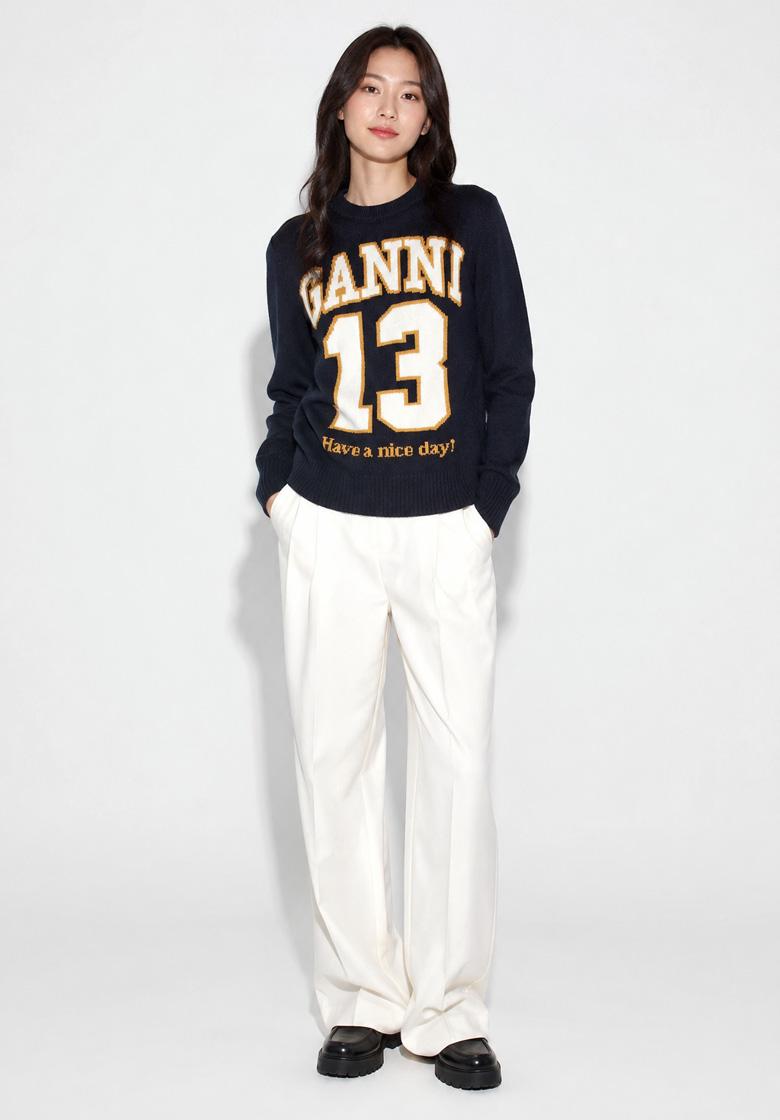 GANNI Jacquard Wool Crewneck Sweater