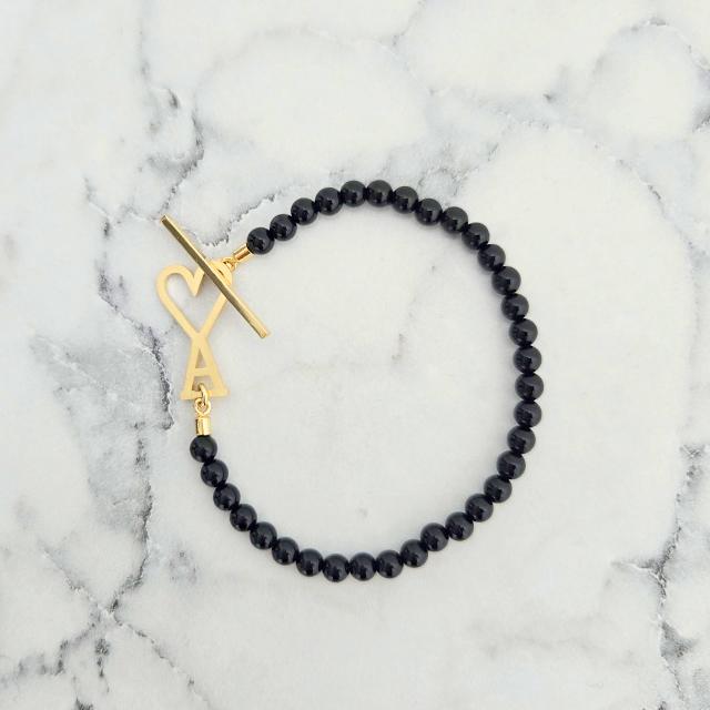 AMI Heart Logo Brass Summer Pearl Bracelet UJW457 HW0017 9022
