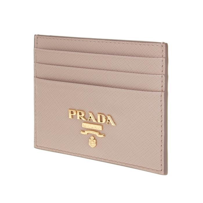 PRADA Saffiano Leather Metal Logo Card Holder Wallet Navy