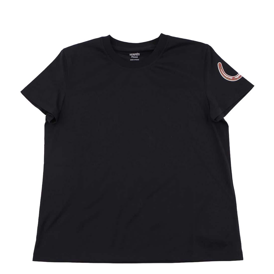 HERMES Printed Straight Short Sleeve Cotton T-Shirt Noir