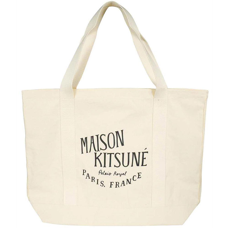 Maison Kitsune Ecru Logo Print Canvas Tote Bag for Men