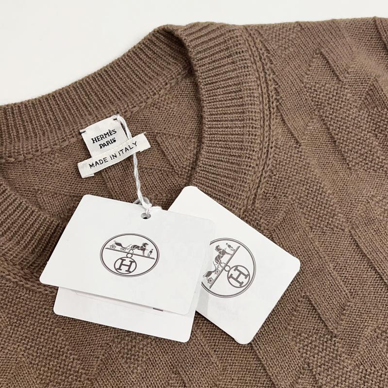 HERMES Etoupe Wool H Logo Crewneck Long Sleeve Sweater