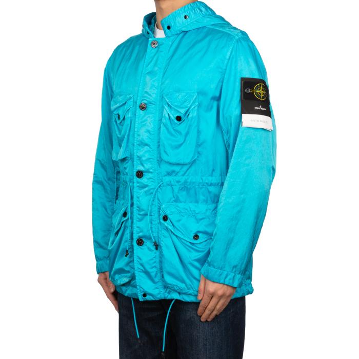 STONE ISLAND Nylon Hooded Jacket with Badge Patch Blue Men