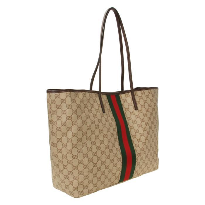 GUCCI Tribeca Large Tote Bag Beige Leather Top Handle Tote