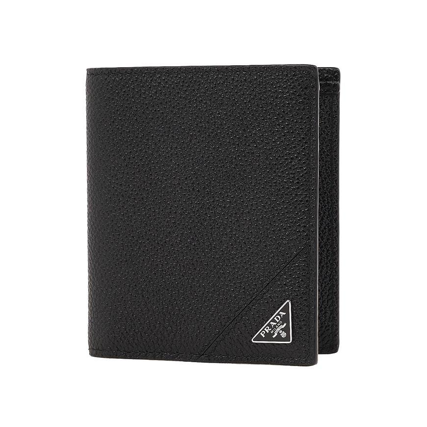 PRADA Vitello Leather Triangle Logo Bifold Wallet for Men
