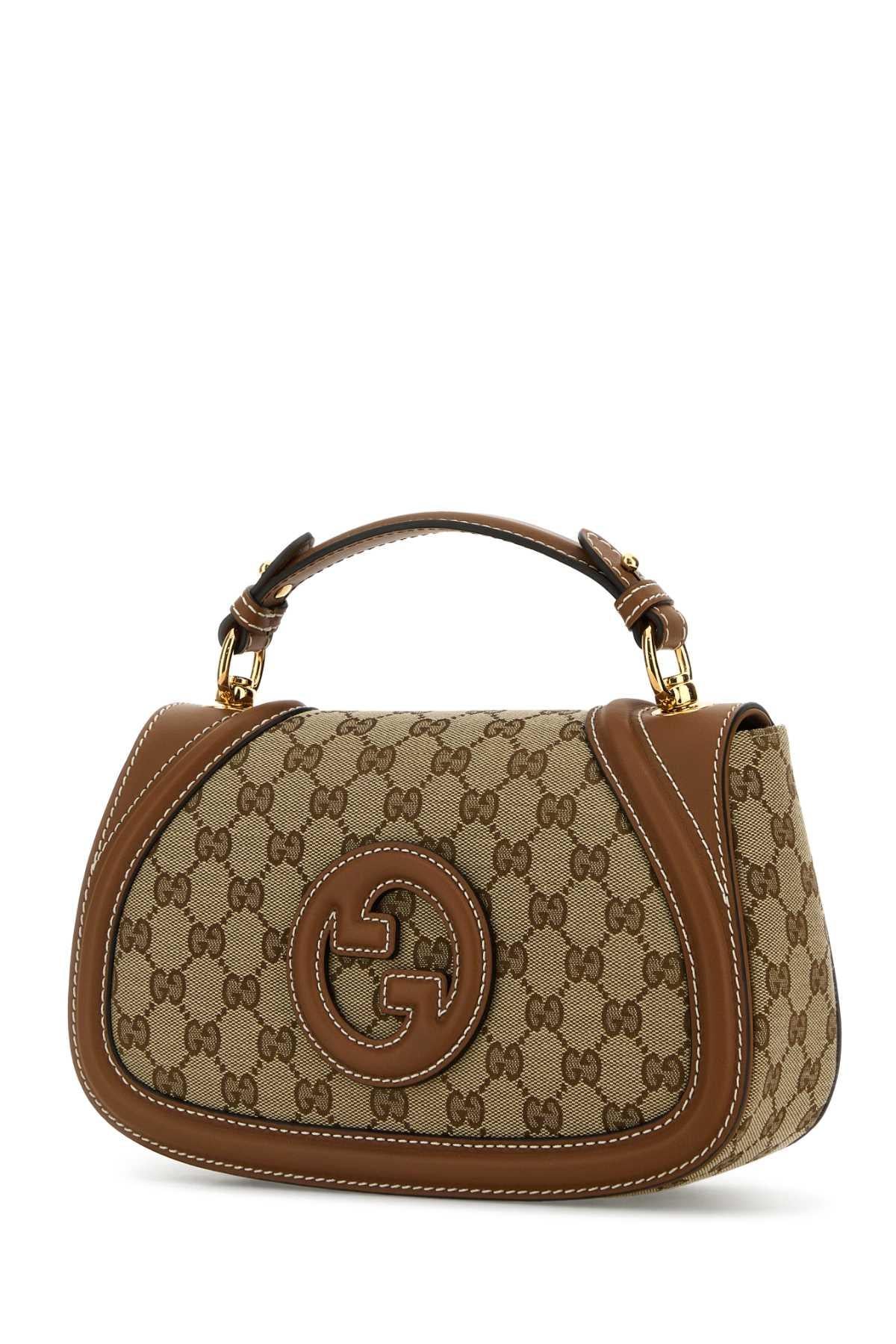 GUCCI Beige Canvas Leather Tote Shoulder Bag
