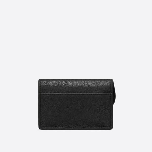 DIOR Saddle Flap Card Holder Black Leather Wallet