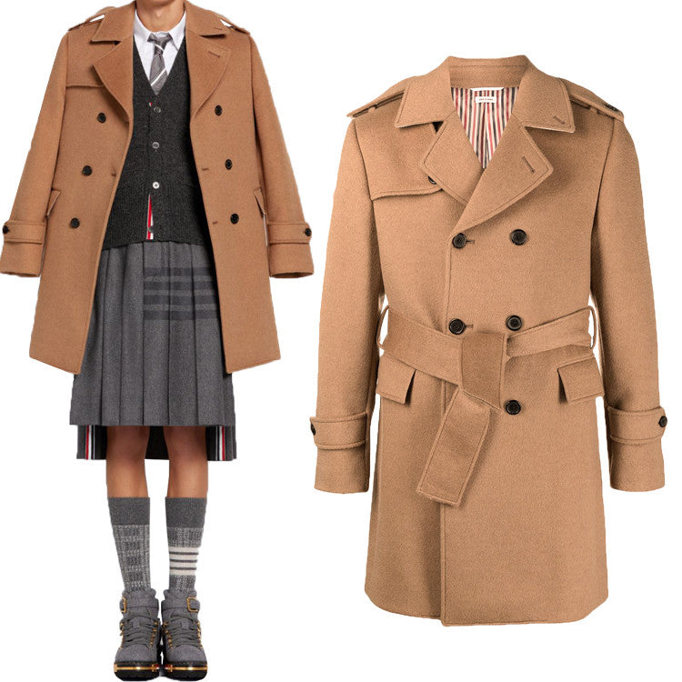 THOM BROWNE Camel Hair Double-Breasted Coat