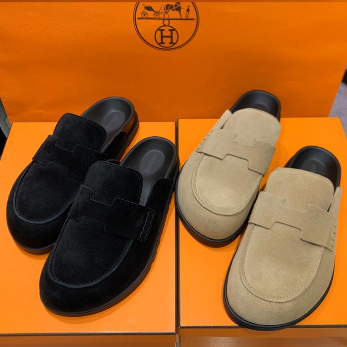HERMES Men’s Suede Calfskin Beige Go Mule Sandals