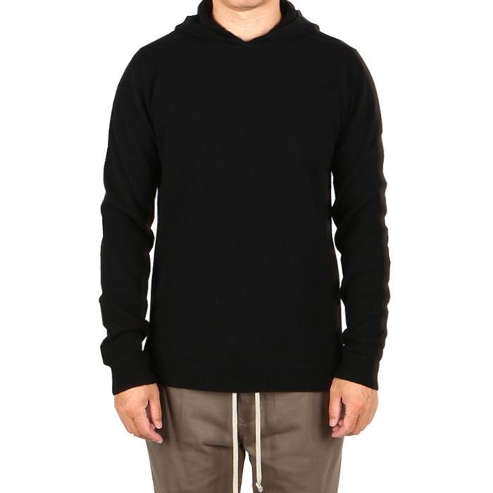 Rick Owens Black Cashmere Wool Hooded T-Shirt
