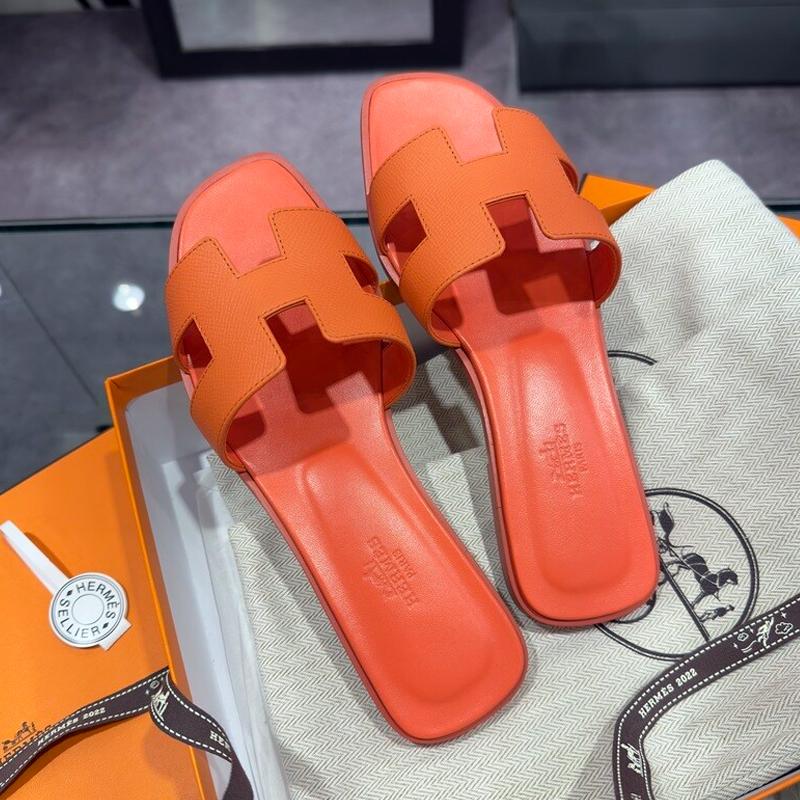 HERMES Oran Epsom Calfskin Rose Orange Sandals