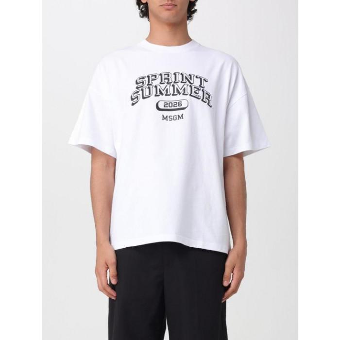 MSGM Sprint Summer Graphic Print T-Shirt for Men White Cotton