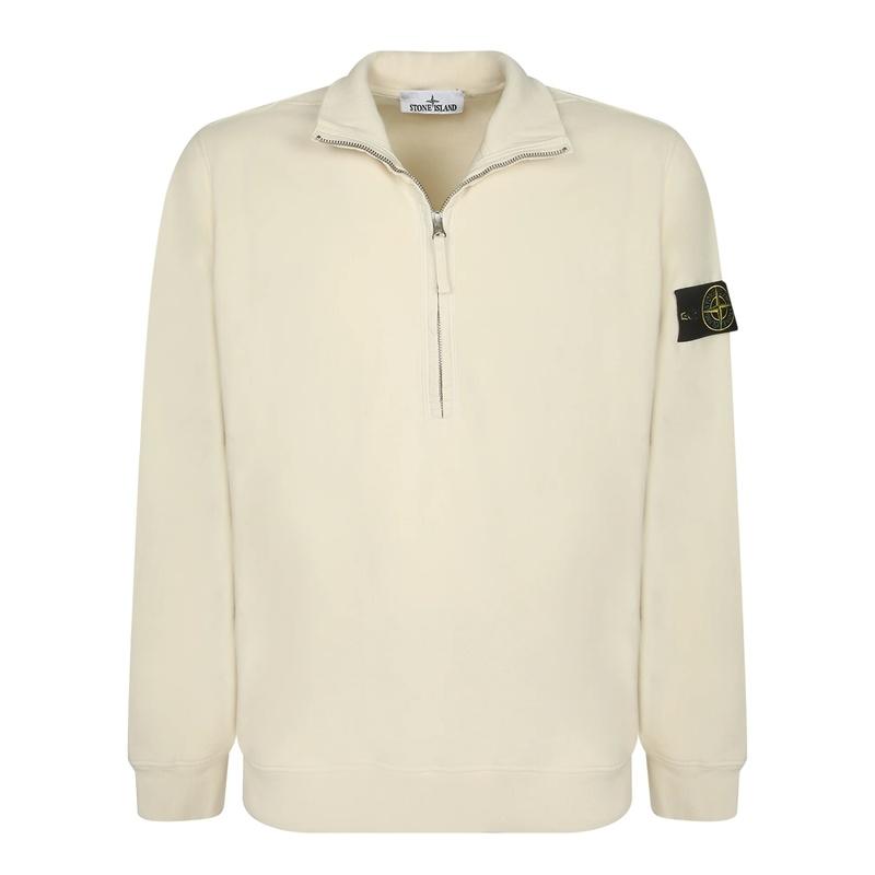 STONE ISLAND Brushed Organic Cotton Half Zip Sweatshirt Men Black