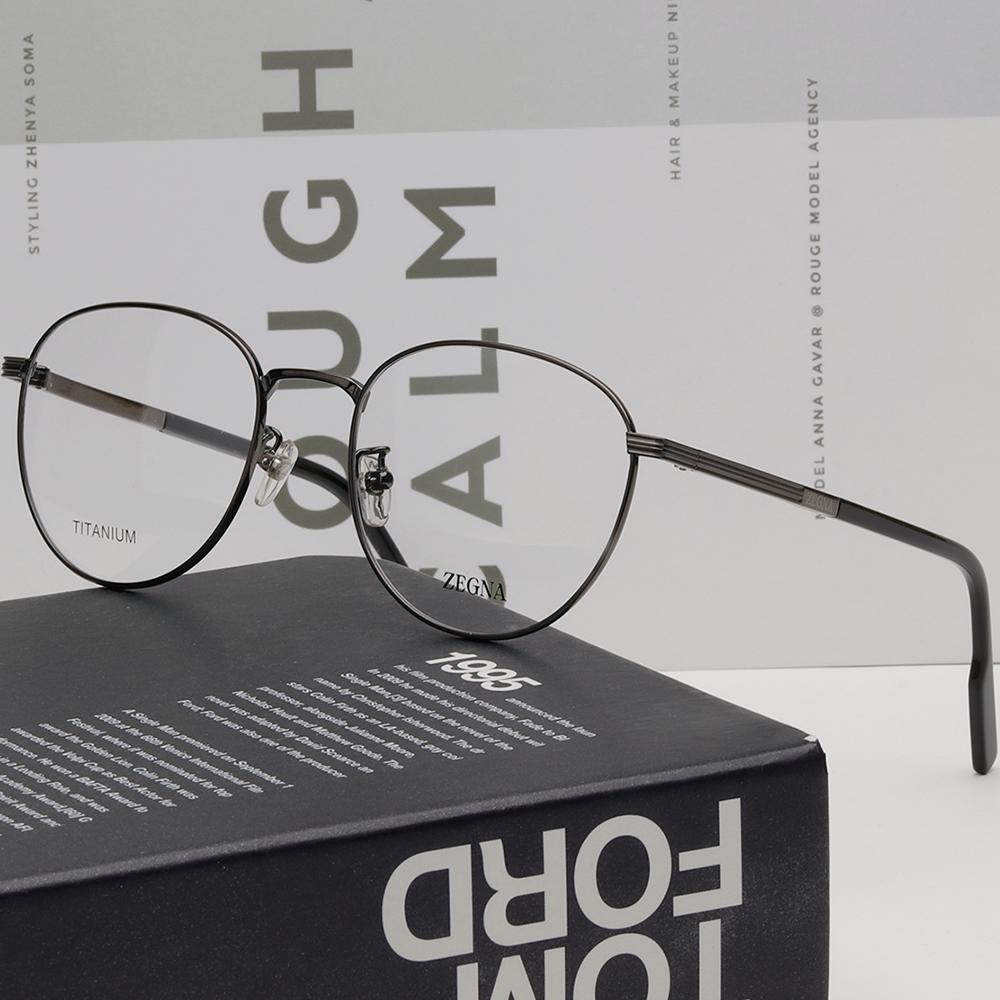 Zegna Titanium Round Metal Eyeglass Frame Lightweight Unisex EZ5252H 008