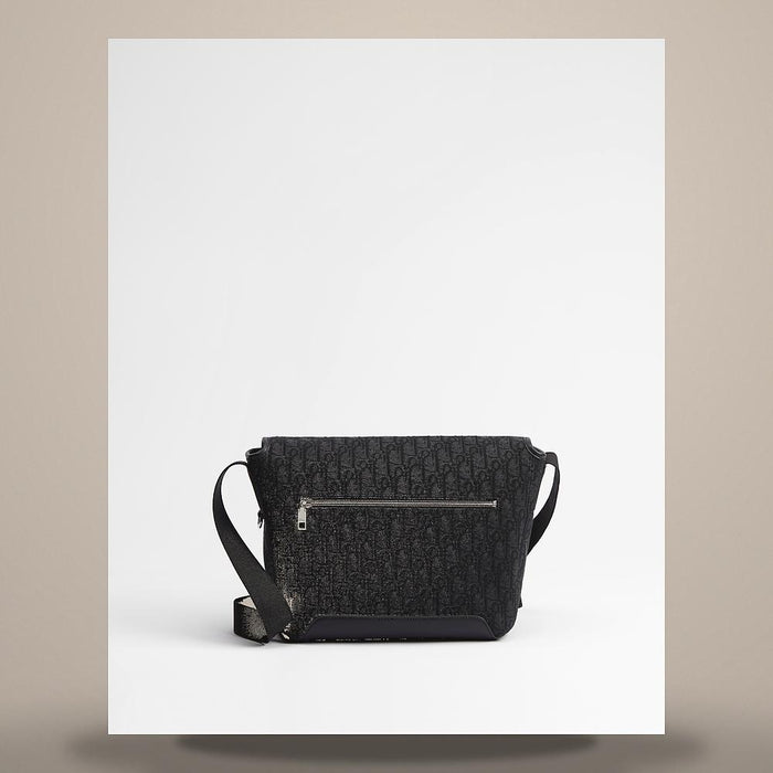DIOR Black Dior Oblique Jacquard Zipped Flap Messenger Bag Small