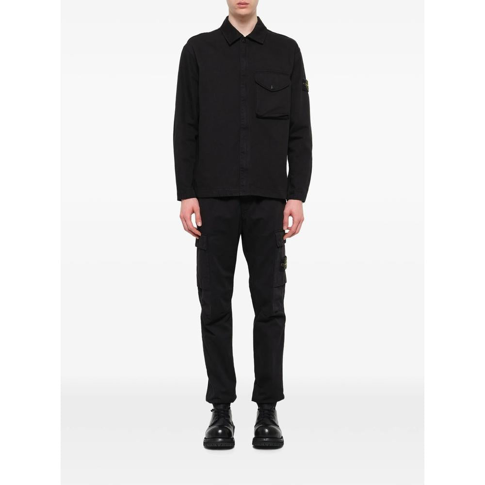 STONE ISLAND Cotton Twill Overshirt Black Men’s Long Sleeve Shirt