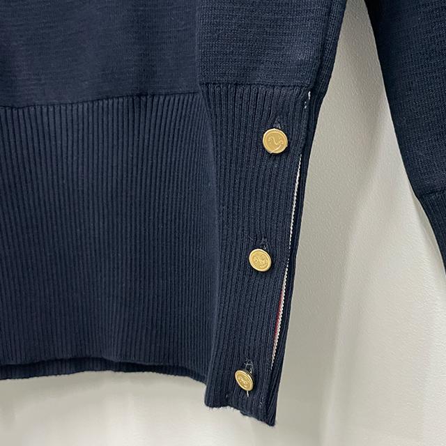 THOM BROWNE Navy 4-Bar Crepe Milano Stitch Cotton Crewneck Sweater
