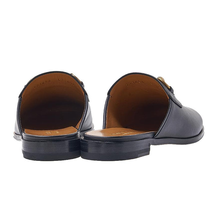 GUCCI Men’s Leather Horsebit Mule Sandals Slippers Black