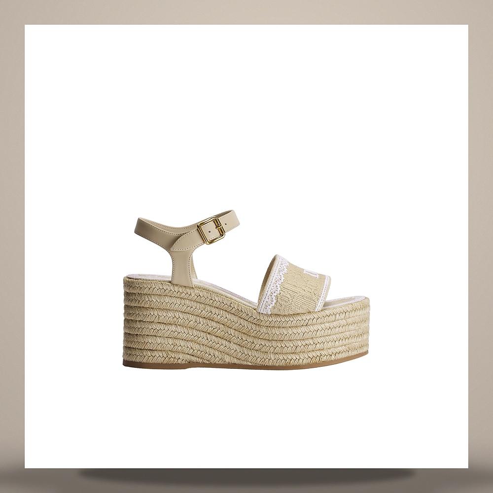 DIOR White Cotton Lace Wedge Sandals Dior Oblique Embroidery KDO704DET S30T