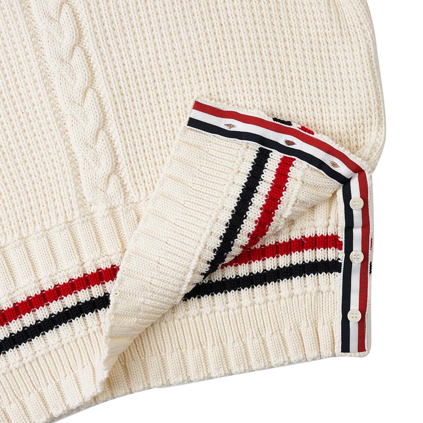 THOM BROWNE Men’s Cable Stitch Wool Crewneck Sweater White