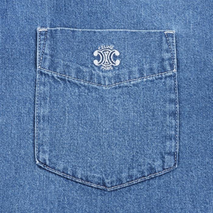 CELINE Triomphe Patch Pocket Denim Crop Shirt