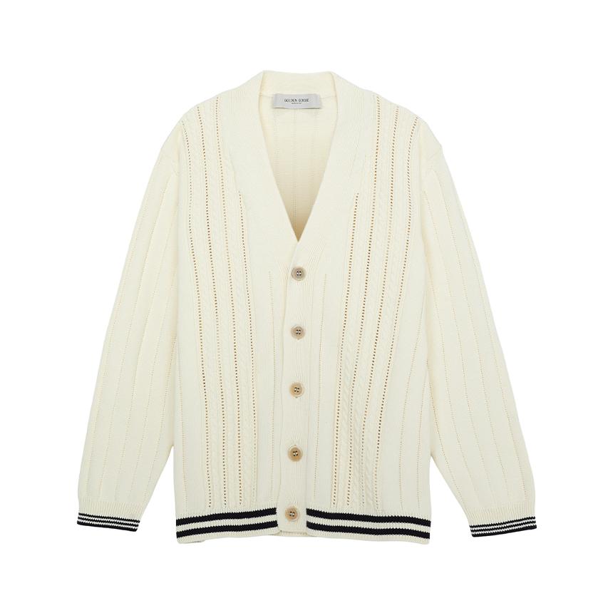 GOLDEN GOOSE Men’s Knit Cardigan Ivory Wool Blend