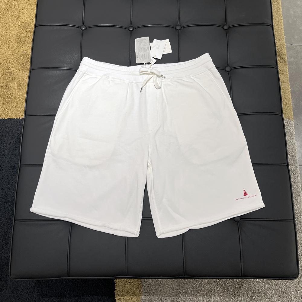 Brunello Cucinelli Men’s Logo Print Elastic Waist Shorts White